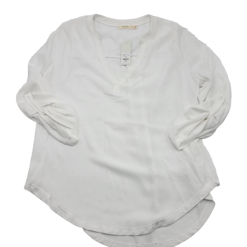 New Francesca's Collection Harper Heritage Blouse Tunic White 100% Rayon Small